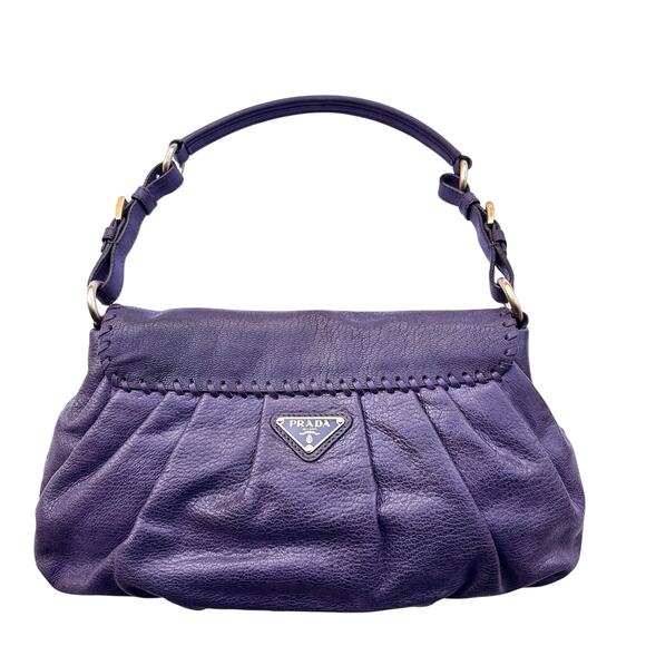 SOLD Prada Eggplant Whipstitch Calf Leather Baguette | Rare Archival - Picture 4 of 16